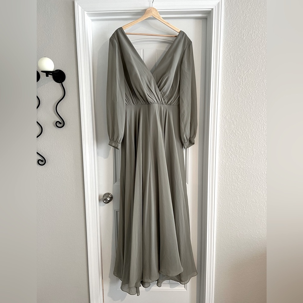 REVELRY Silver Sage Juliet Chiffon Bridesmaid Dress